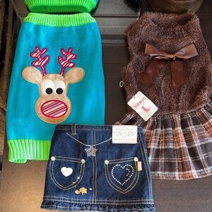 NWT AND NWOT set of three adorable dog skirt, dog dress, and dog sweater. All si